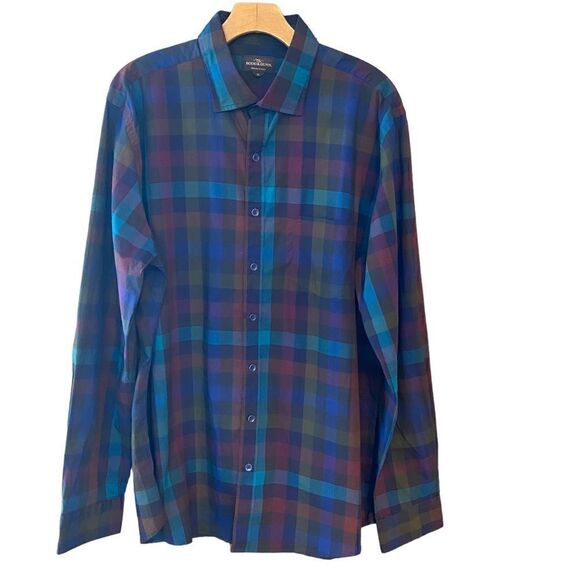 Rodd & Gunn Men’s Sz XL Blue Purple Plaid Long Sleeve Collar Italian Shirt - Picture 1 of 7